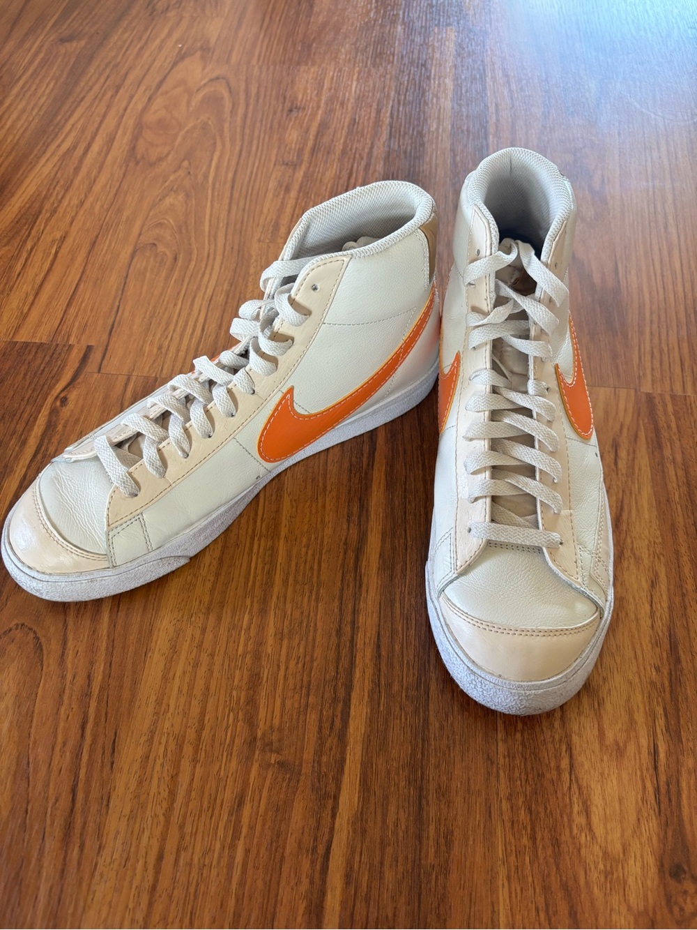 Nike Men’s High-Top Sneakers - Cream with Orange Swoosh
